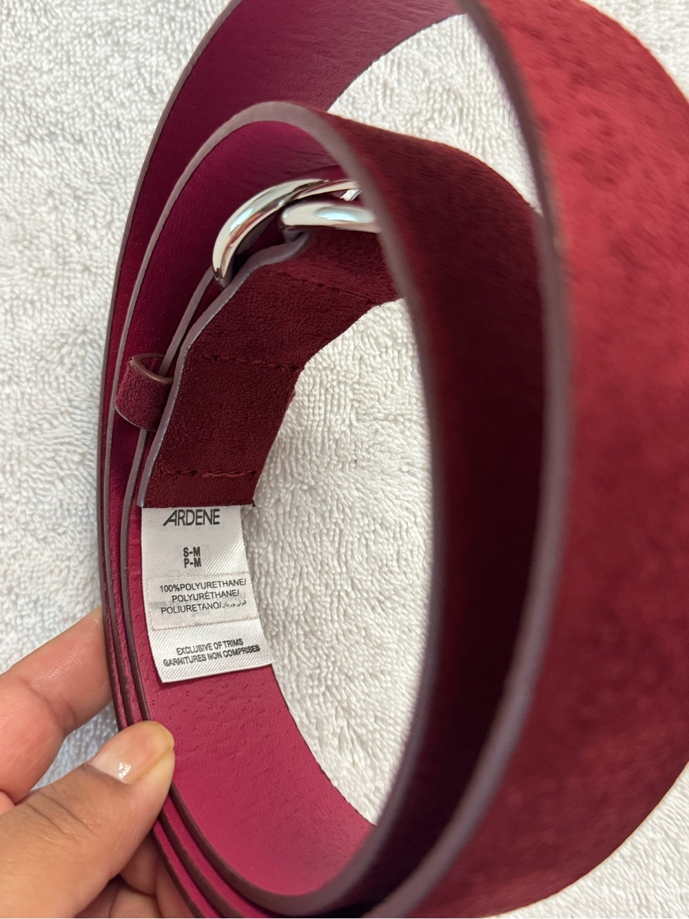 Ardene Deep Burgundy Suede Waist Belt with Silver Buckle